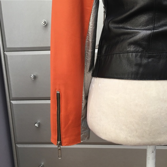 Unique sexy Bebe leather moto jacket size small color block zipper snaps pockets - Picture 9 of 16
